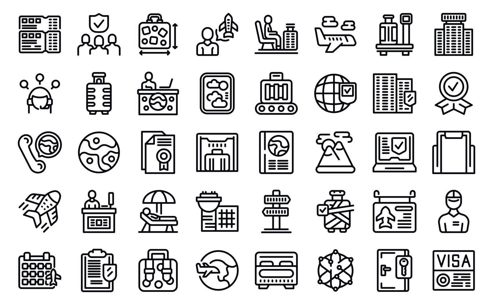 Travel agent icons set outline vector. Abroad journey vector