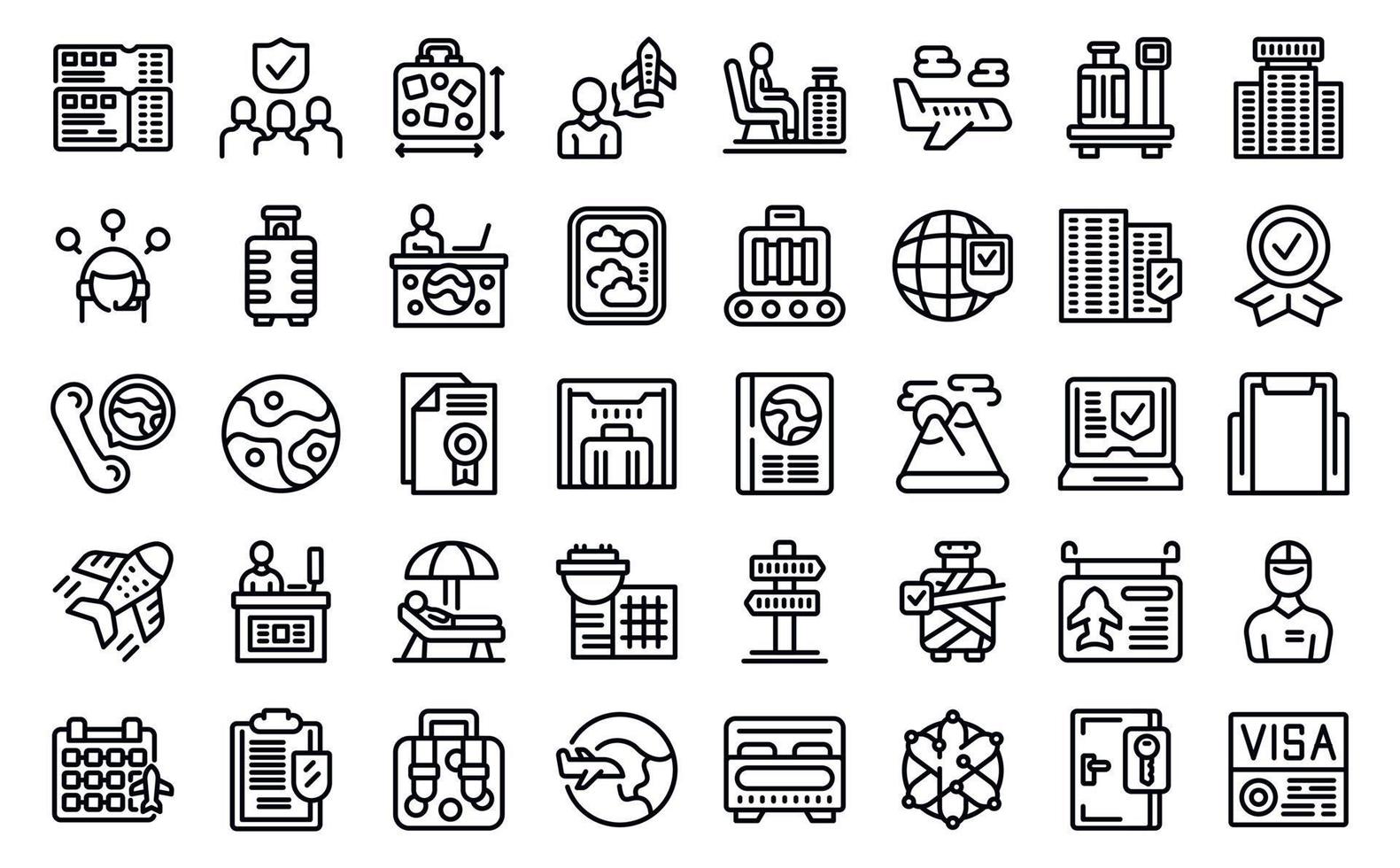 Travel agent icons set outline vector. Abroad journey vector