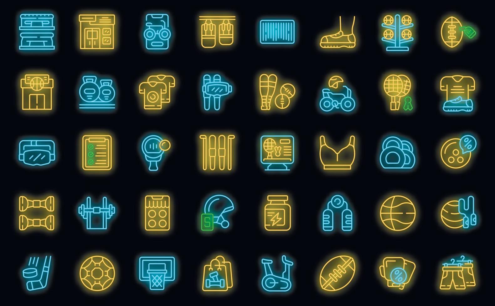Sporting goods store icons set vector neon