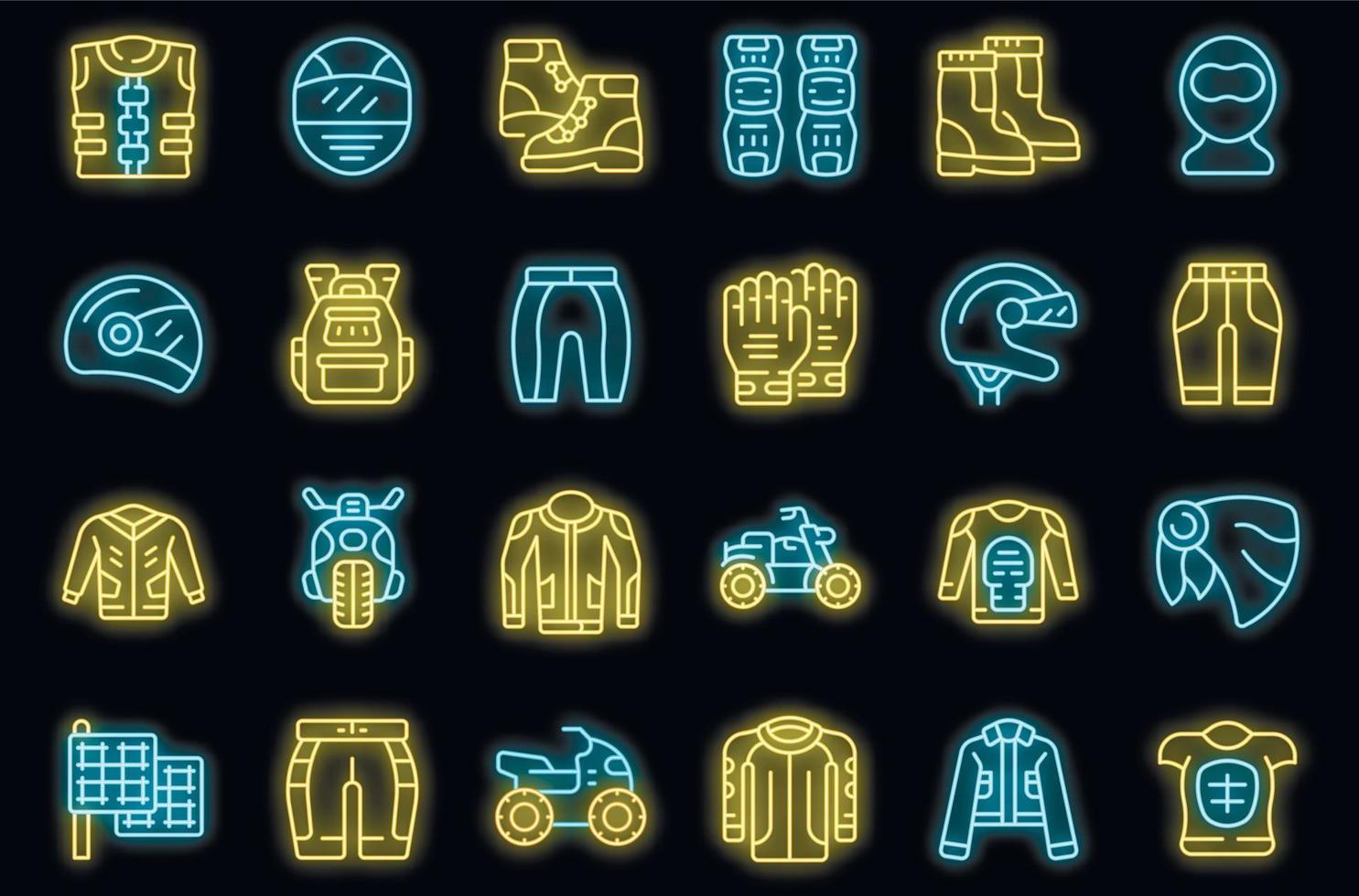 Biker clothes icons set vector neon