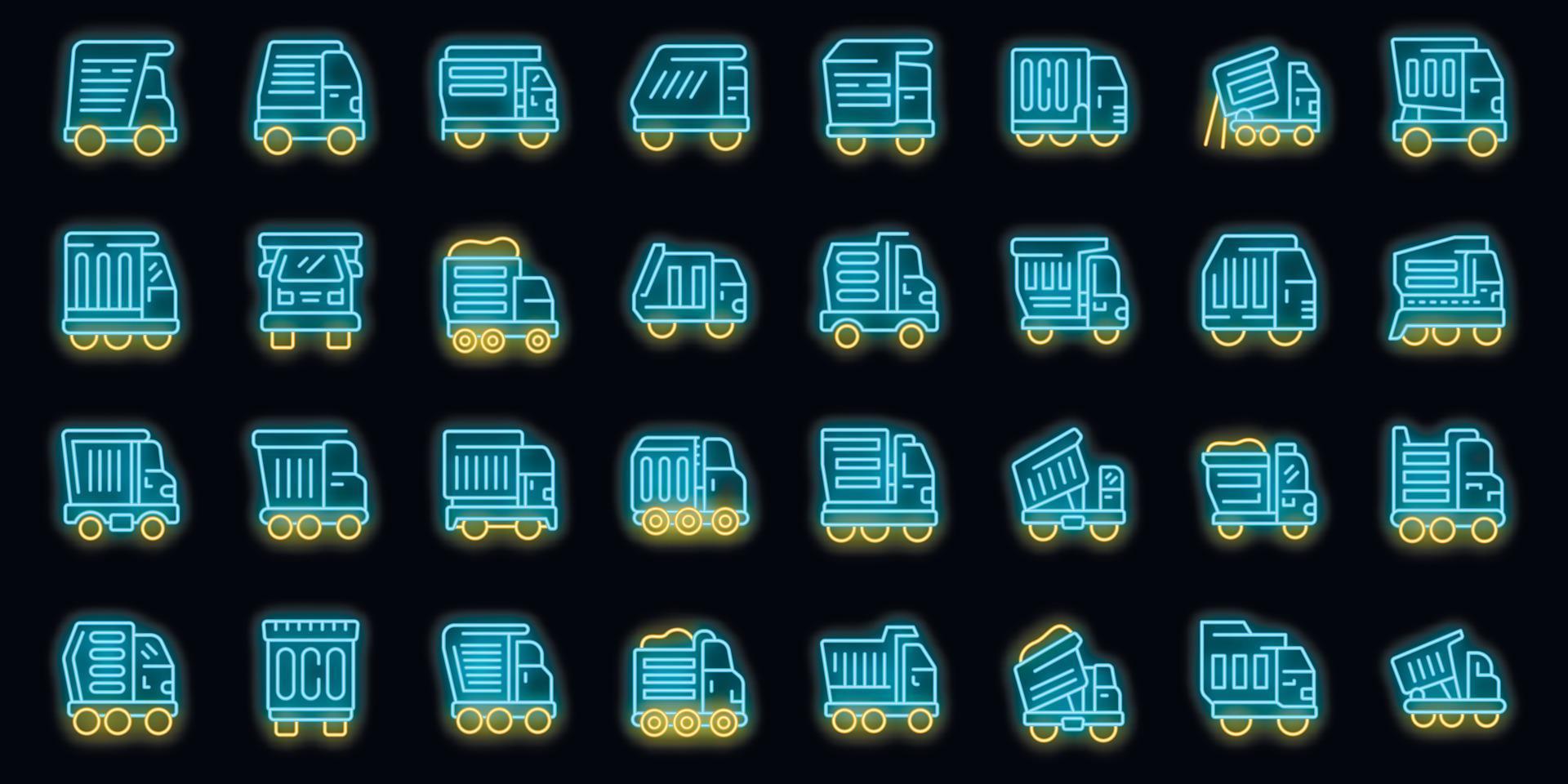 Car tipper icons set vector neon