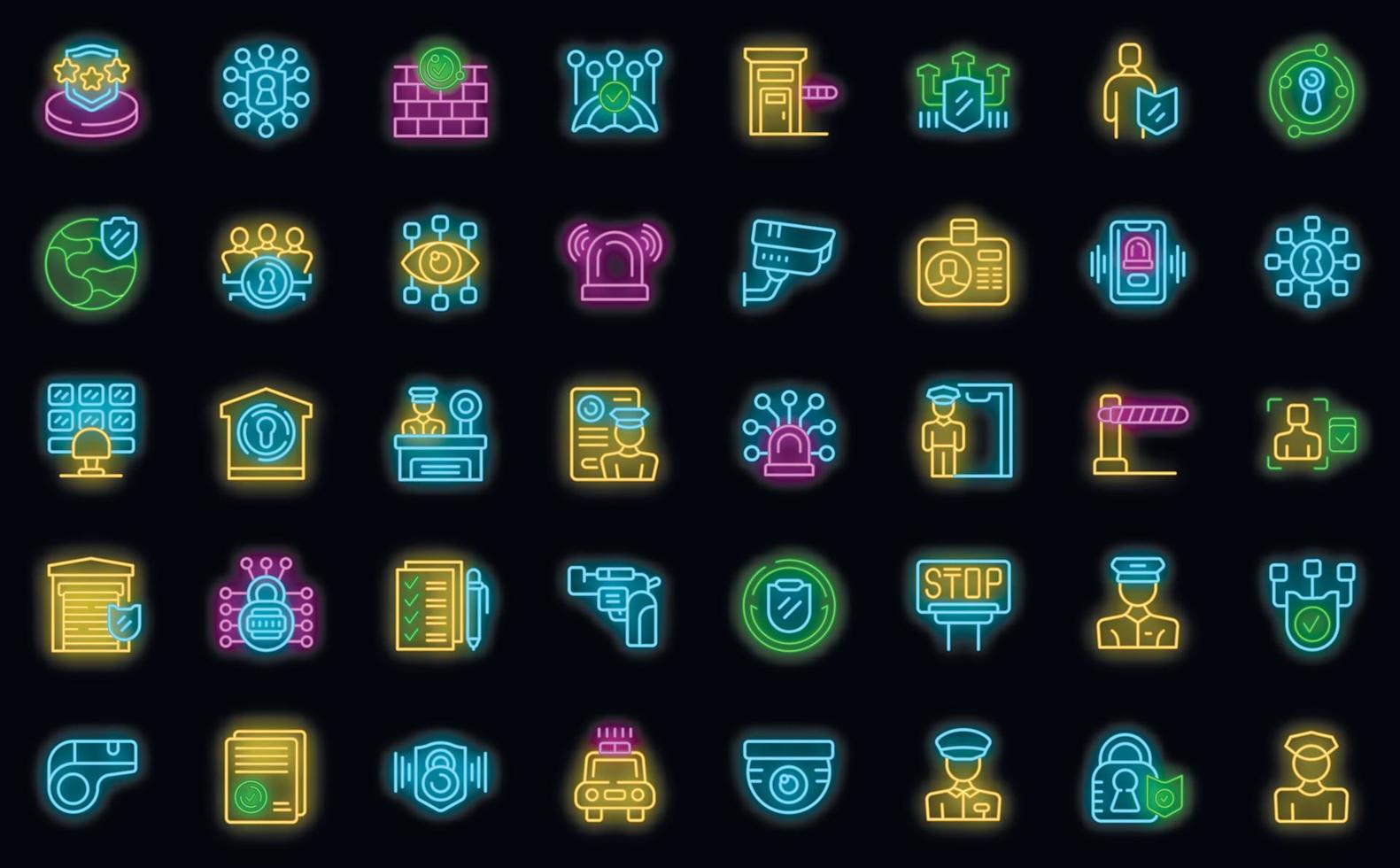 Security guard icons set vector neon