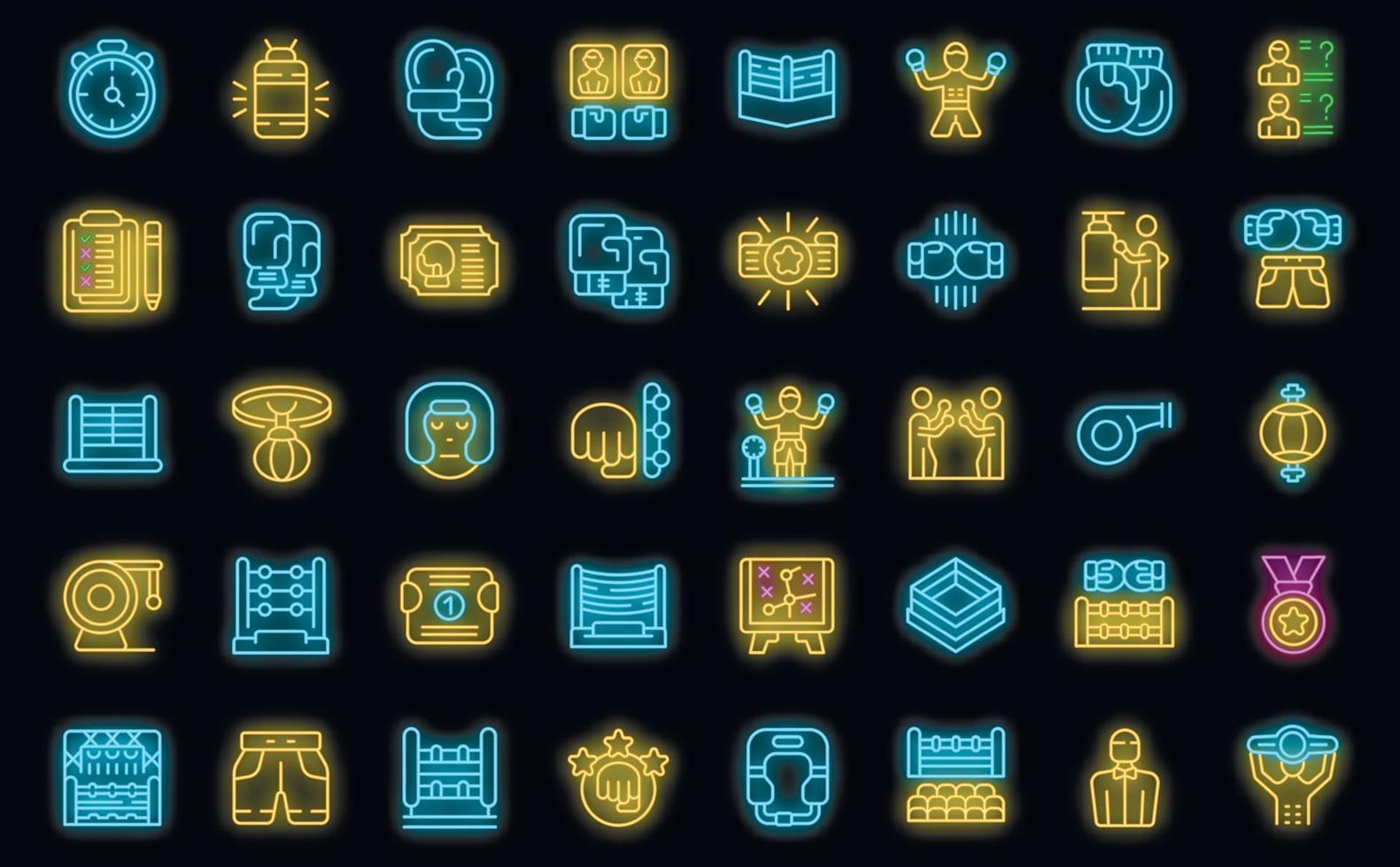 Boxing tournament icons set vector neon