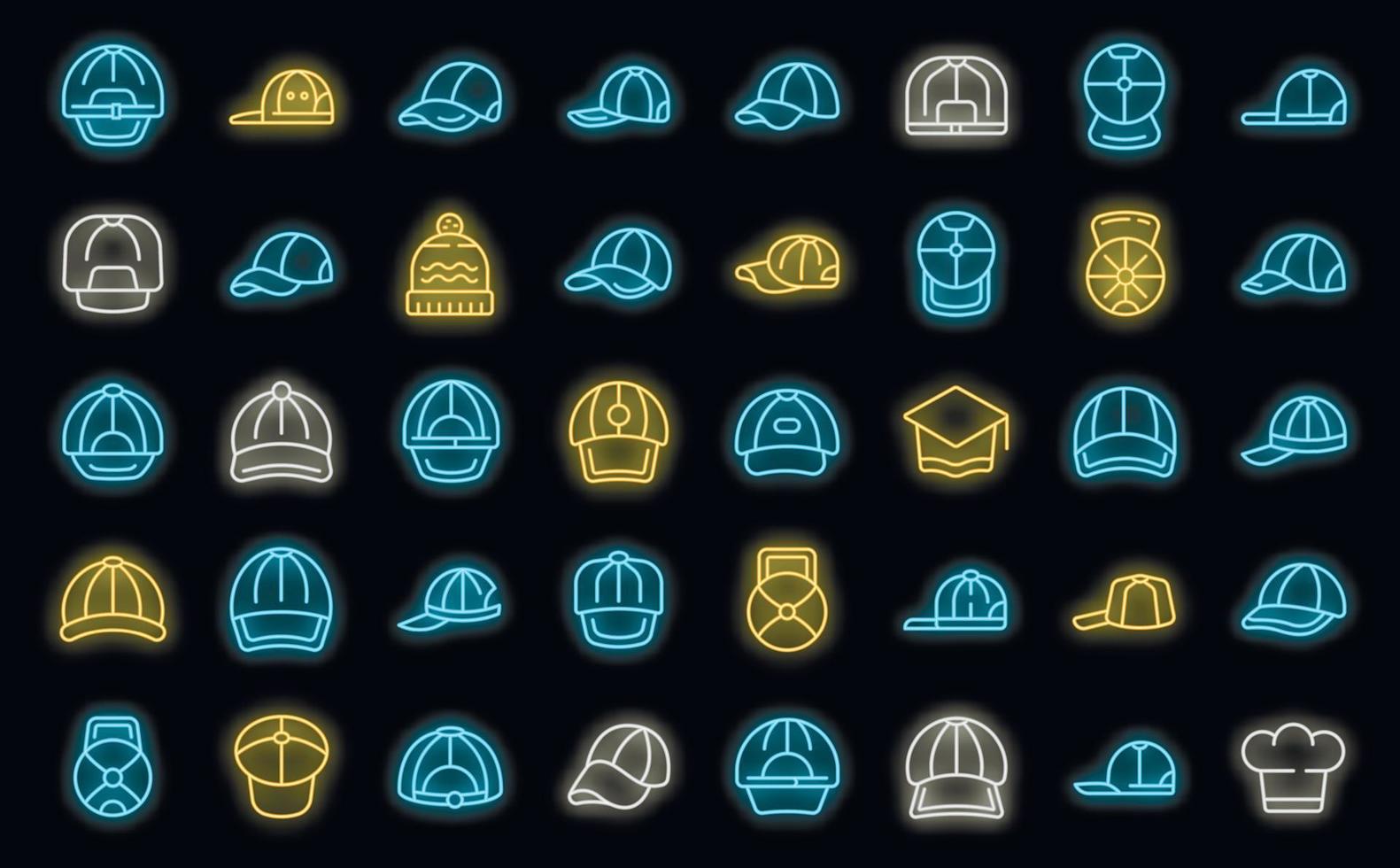 Cap icons set vector neon