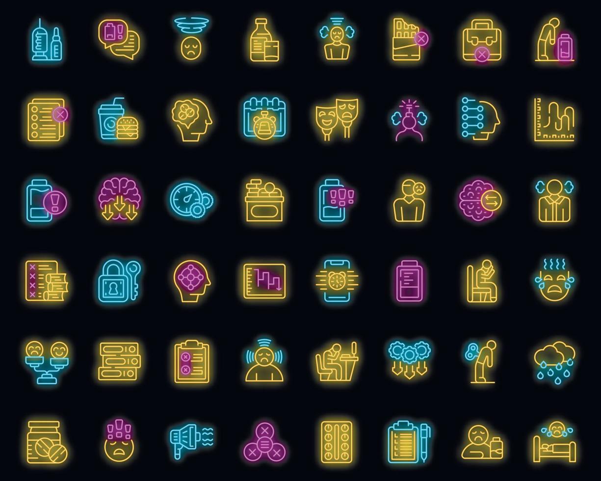 Burnout icons set vector neon