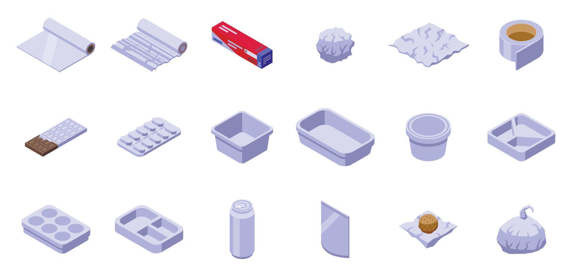 Aluminium foil icons set isometric vector. Cooking roll vector