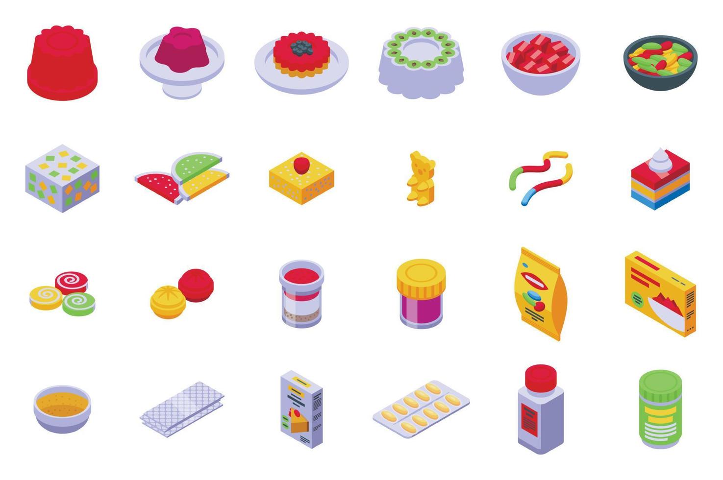 Gelatin icons set isometric vector. Water food vector