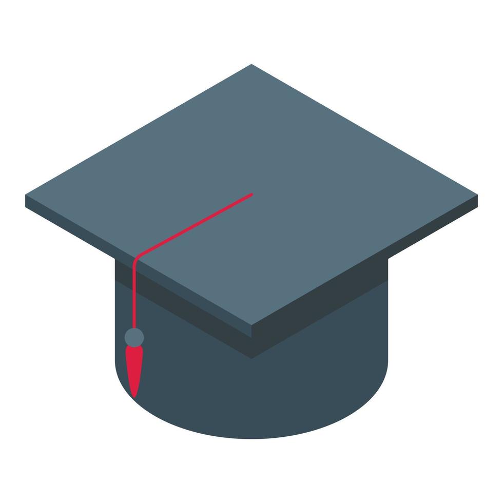 negro graduación sombrero icono isométrica vector. Universidad diploma vector