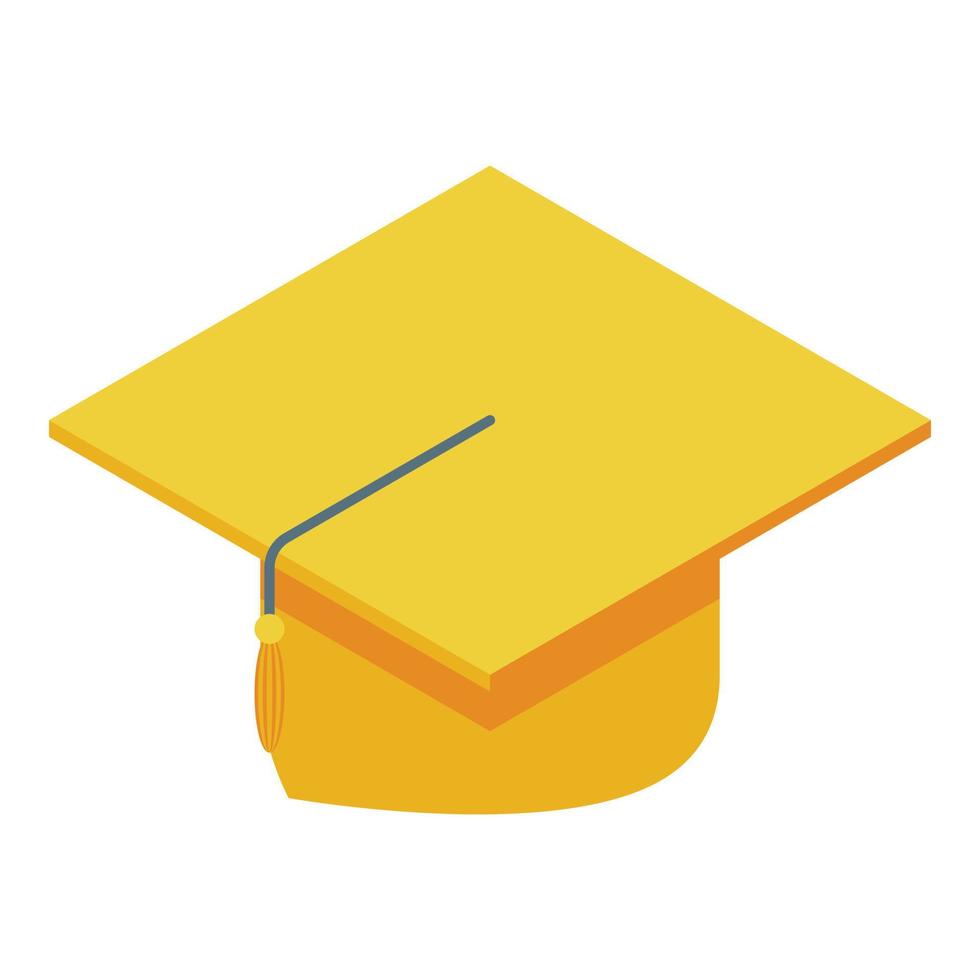 amarillo graduación sombrero icono isométrica vector. diploma gorra vector