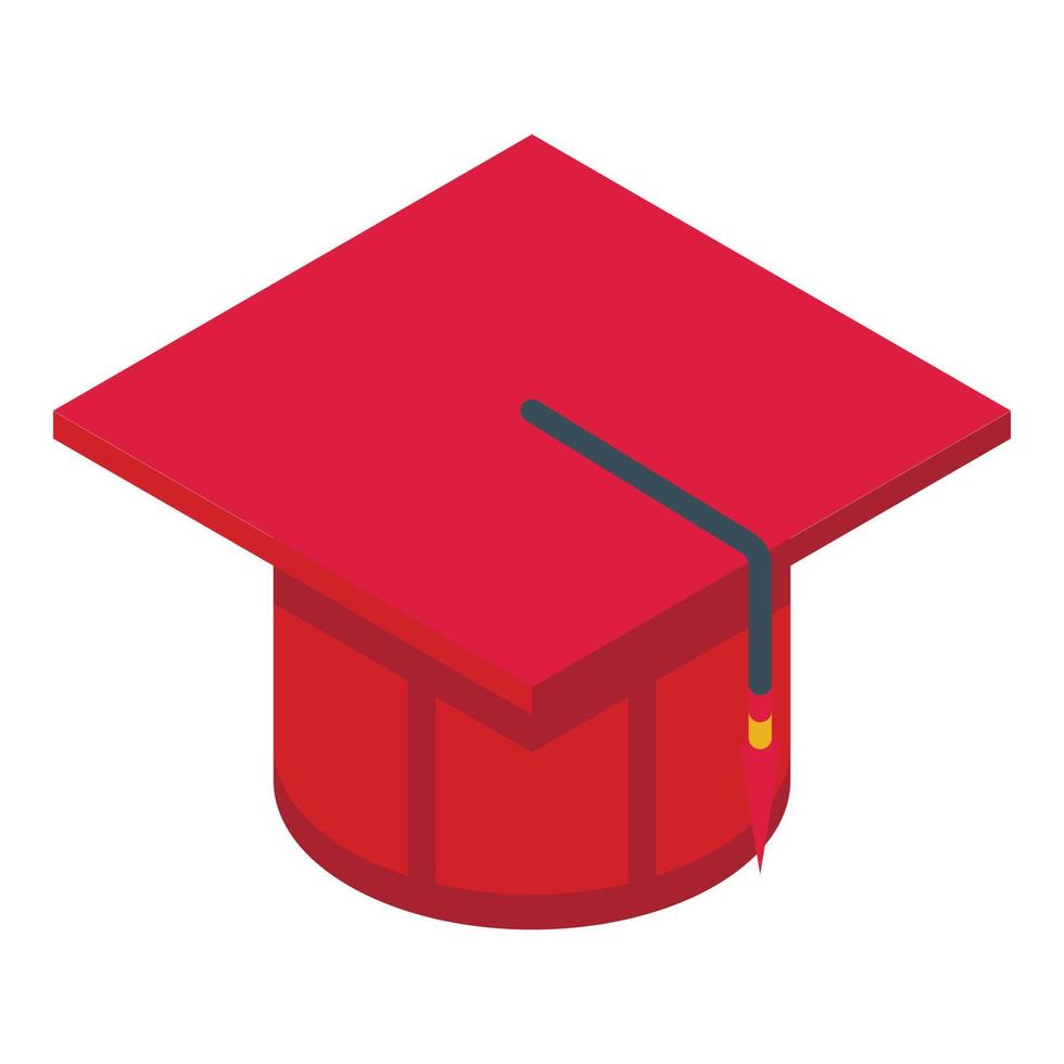 Red graduation hat icon isometric vector. Diploma cap vector