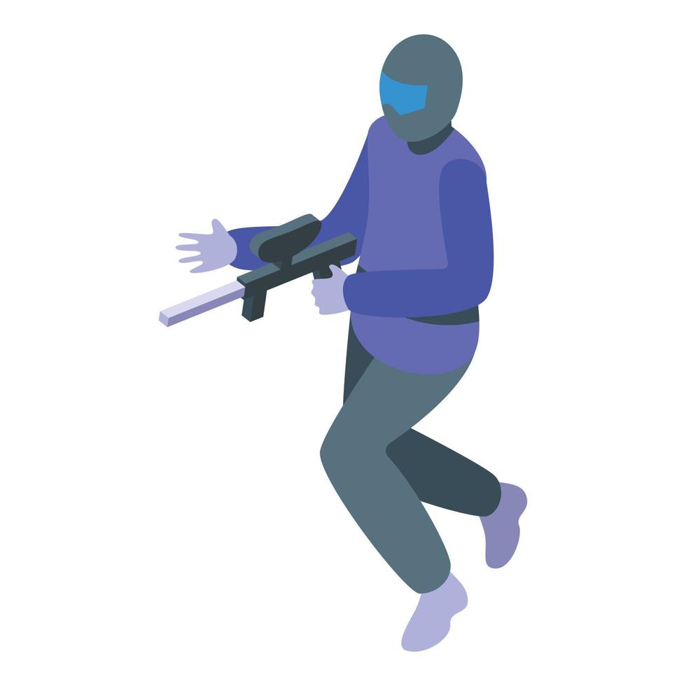 Paintball blue player icon isometric vector. Paint gun vector