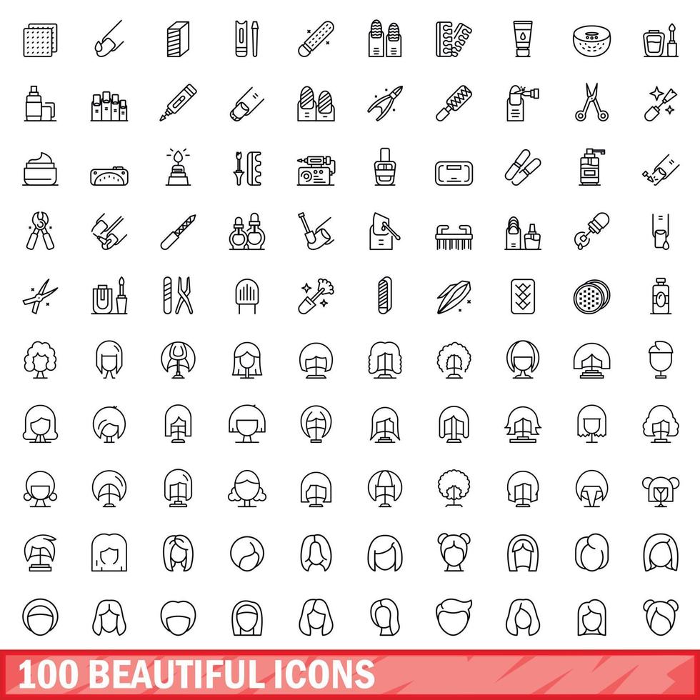 100 hermosa íconos colocar, contorno estilo vector