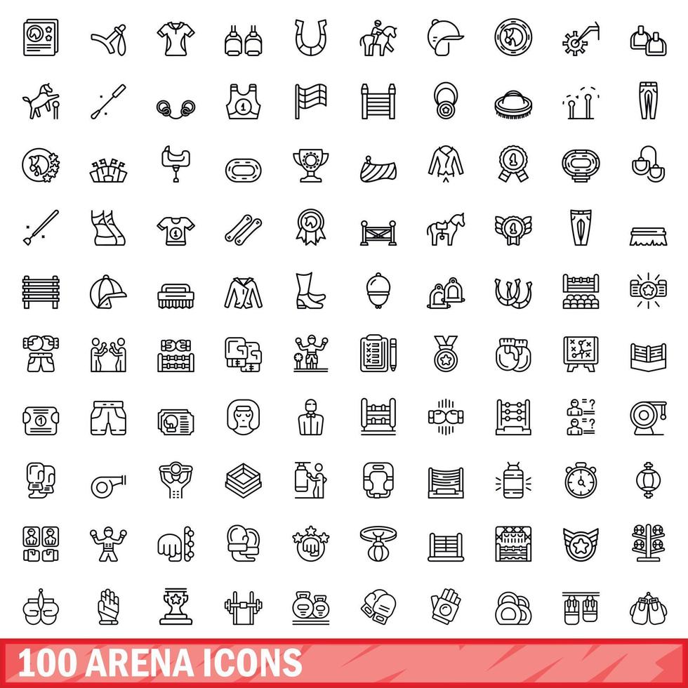 100 arena icons set, outline style vector