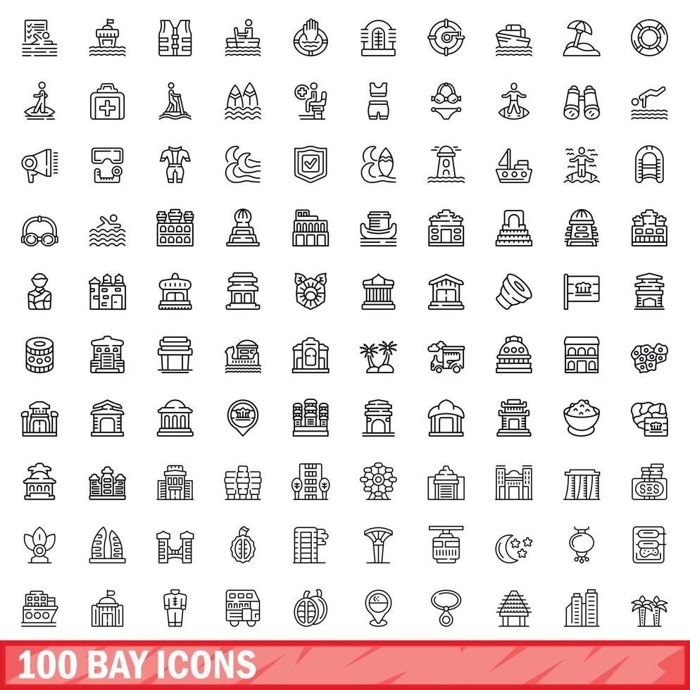 100 bahía íconos colocar, contorno estilo vector