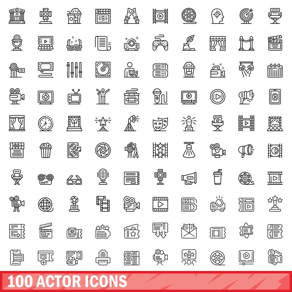 100 actor íconos colocar, contorno estilo vector