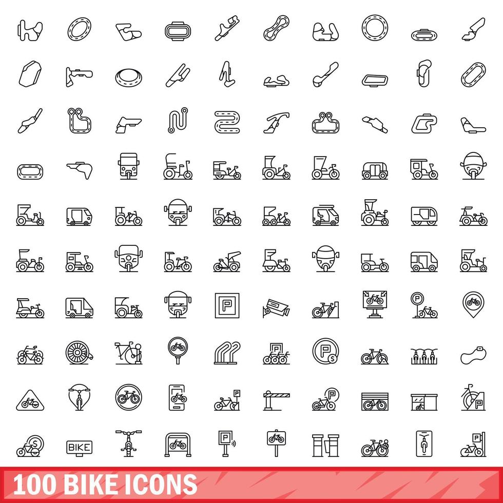 100 bike icons set, outline style vector