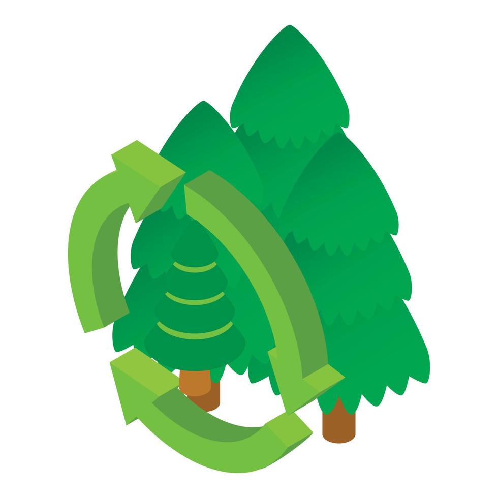 Save environment icon isometric vector. Coniferous forest in recycling symbol vector