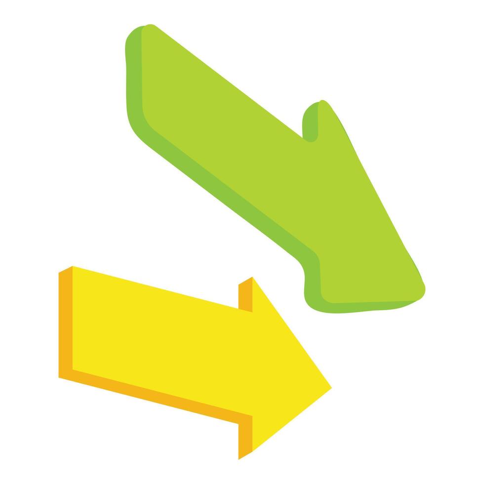Directional sign icon isometric vector. Two colored arrow indicating direction vector