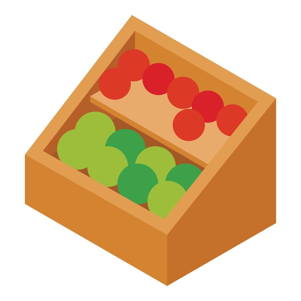 Vegetable counter icon isometric vector. Wooden rack with bright fresh vegetable vector