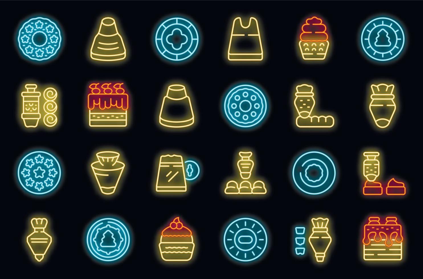 Icing nozzles icons set vector neon