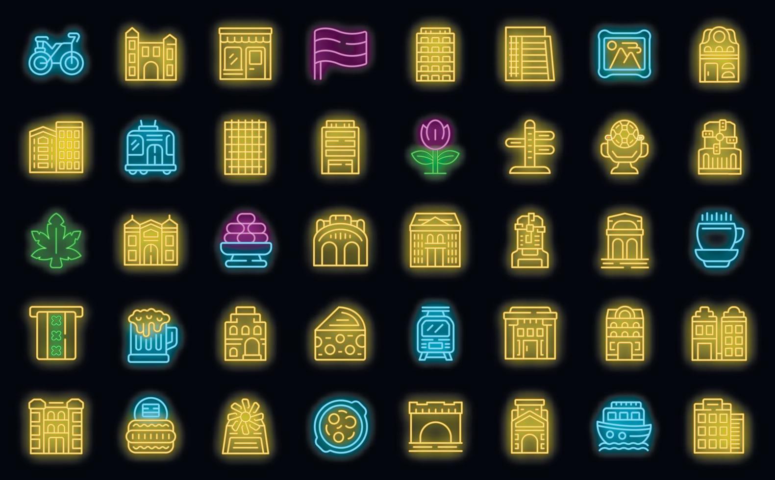 Amsterdam icons set vector neon