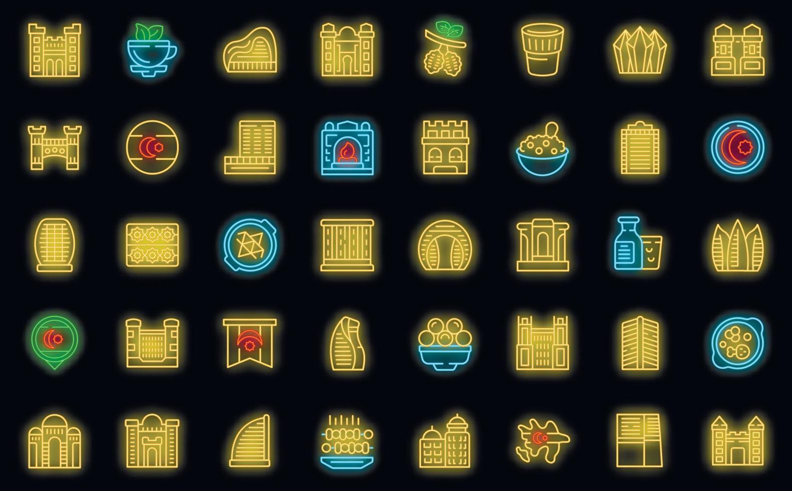 Baku icons set vector neon