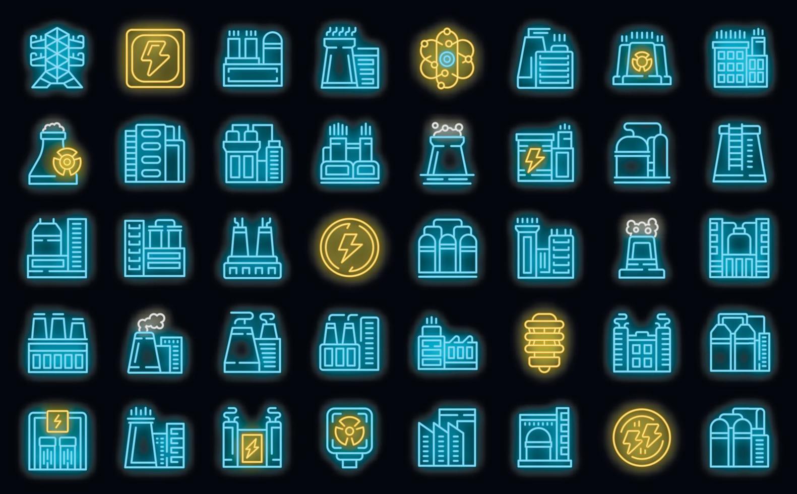 Nuclear power station icons set vector neon