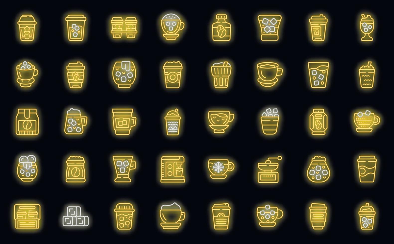 Cold coffee icons set vector neon