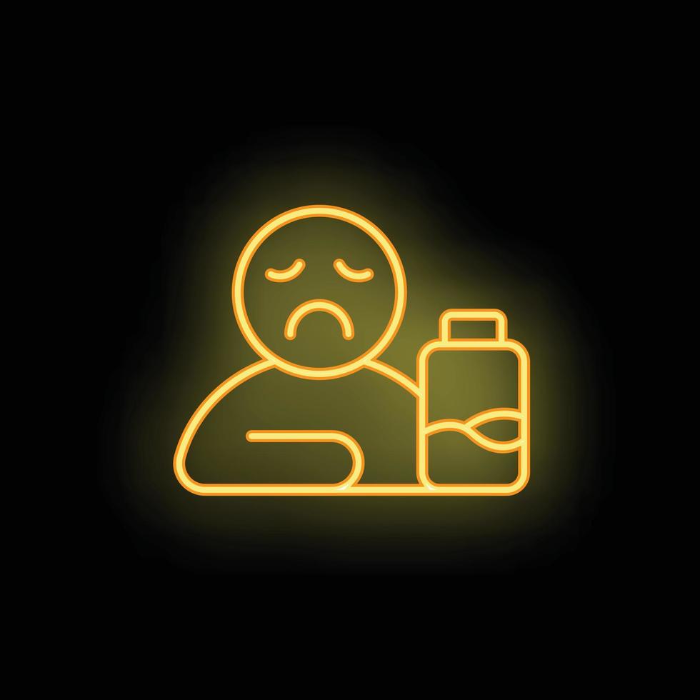 Low battery person icon neon vector