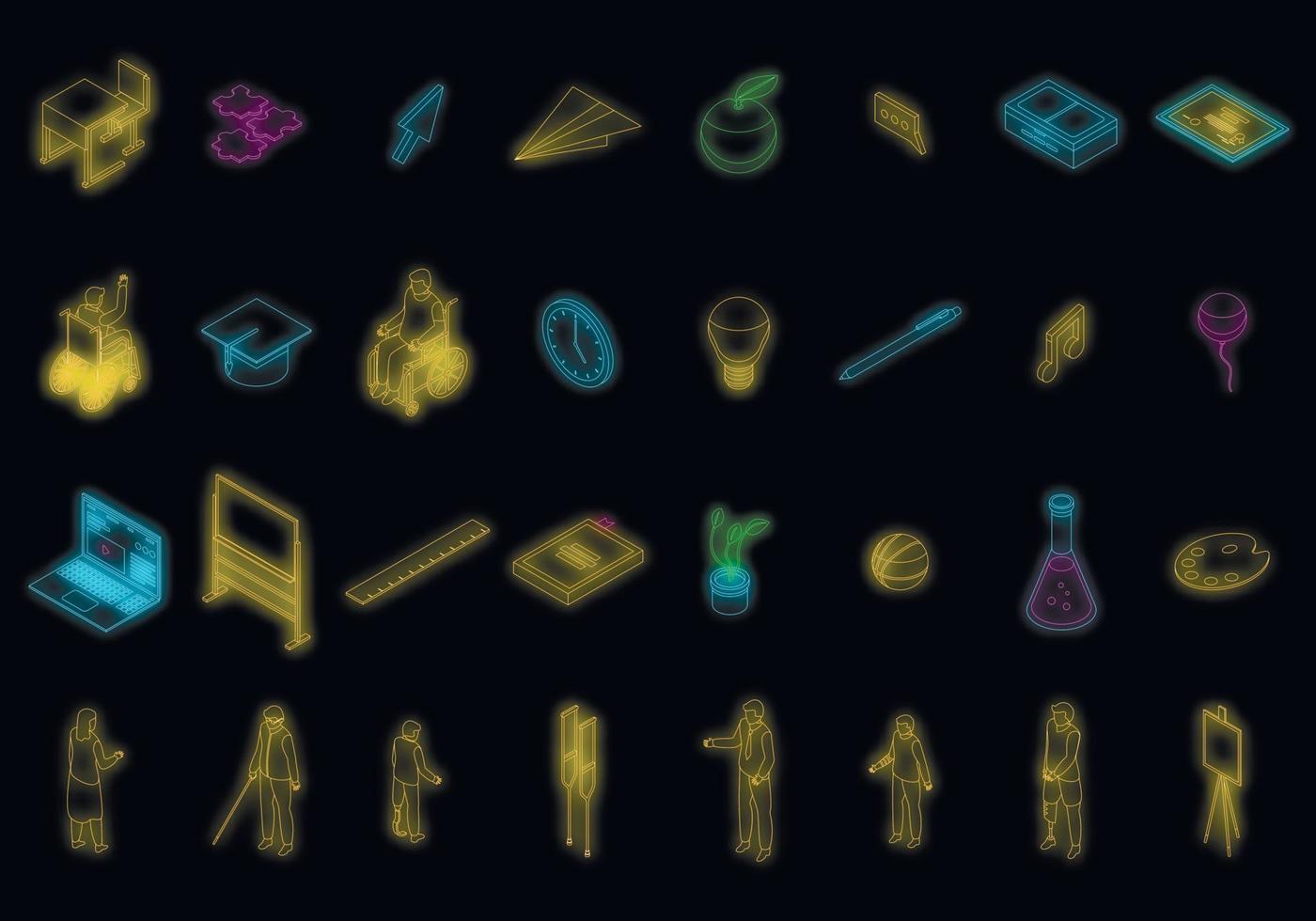 Inclusive education icons set vector neon