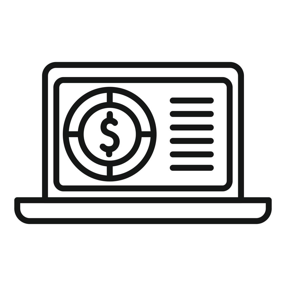 Laptop result money icon outline vector. Financial growth vector