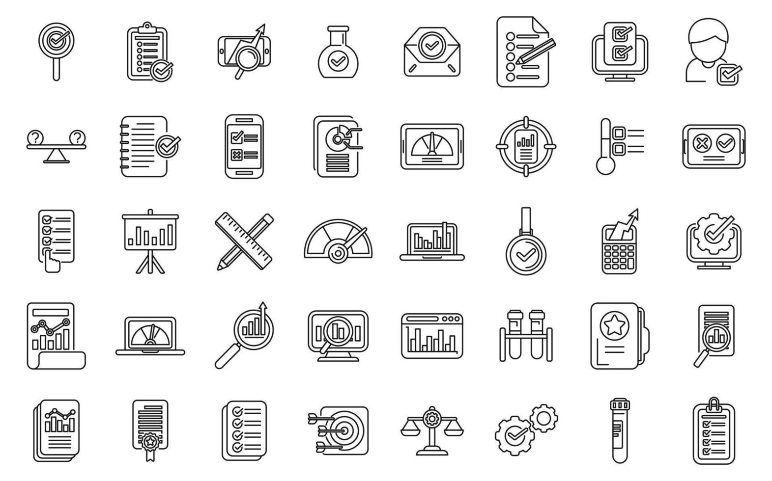 Benchmark testing icons set outline vector. Aspekt development vector