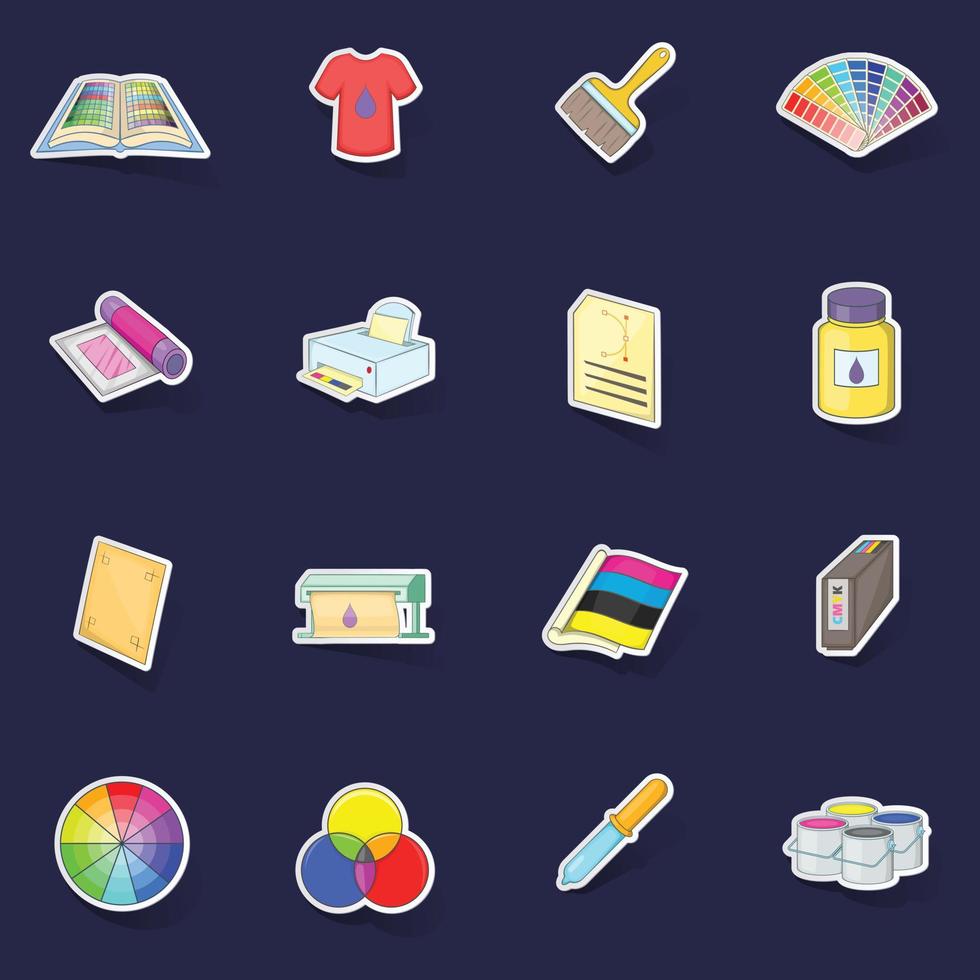 Print process icons set vector sticker