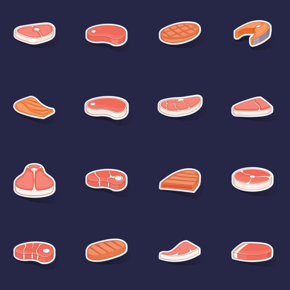 Steak icons set vector sticker