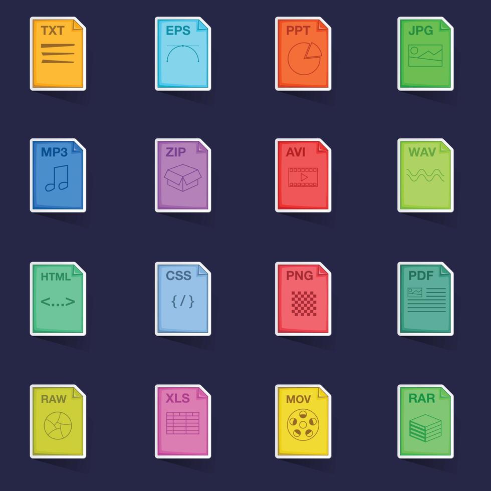 File extension icons set vector sticker
