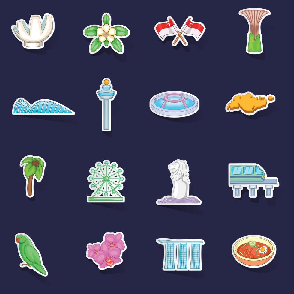 Singapore travel icons set vector sticker