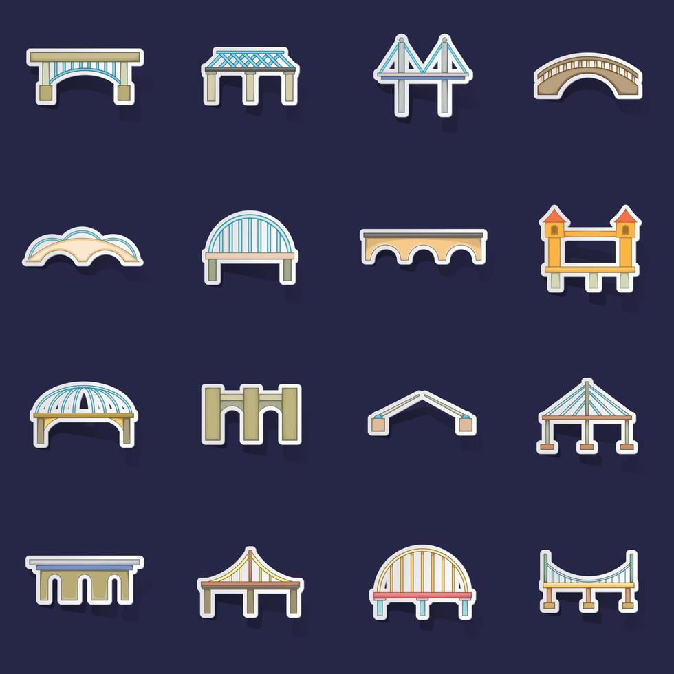 Bridge construction icons set vector sticker