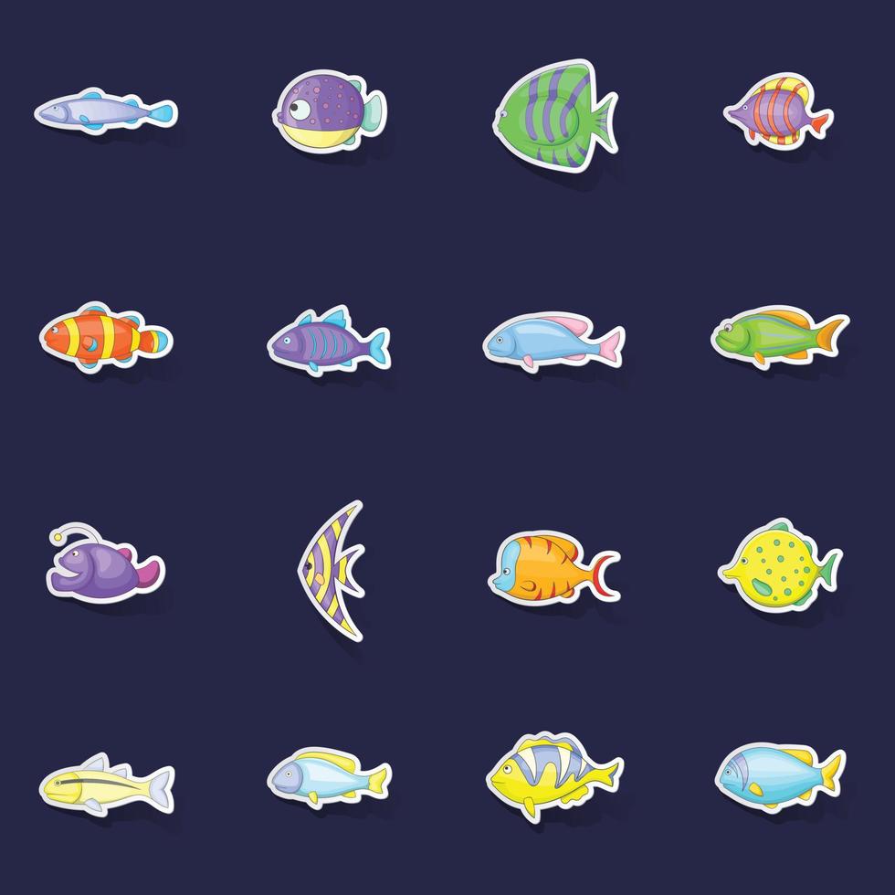 Different fish icons set vector sticker