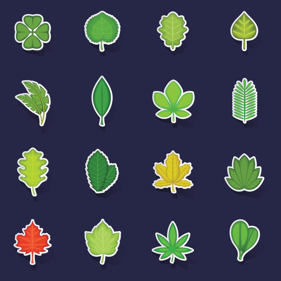 Different leafs icons set vector sticker