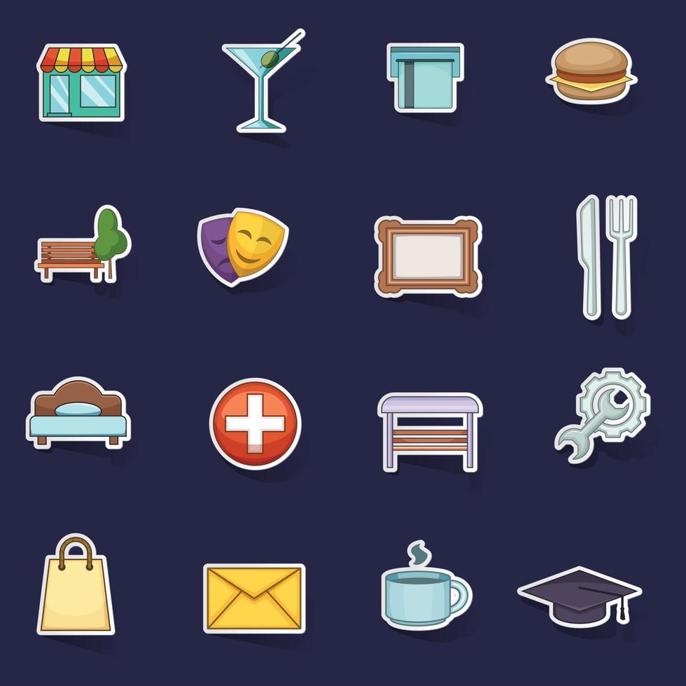 Map landmarks objects icons set vector sticker