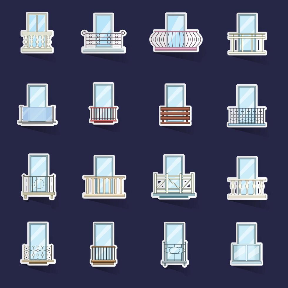 Balcony window forms icons set vector sticker