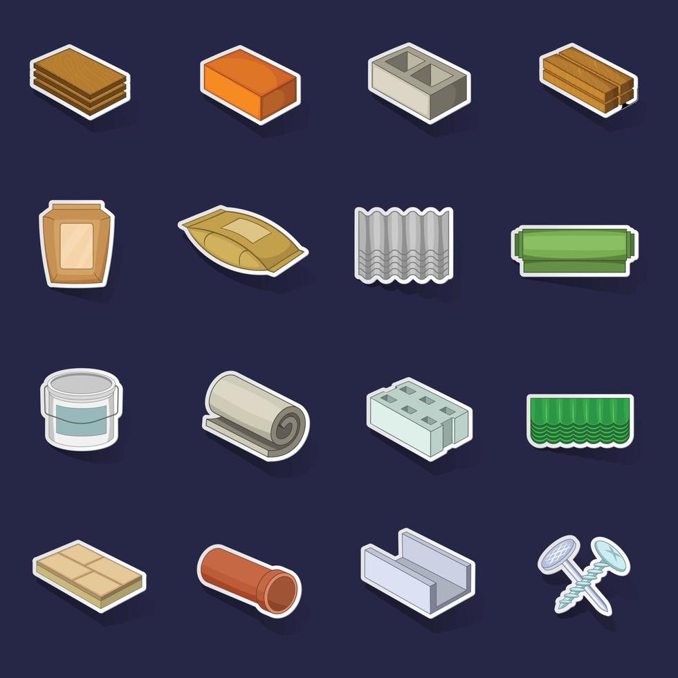 Building material icons set vector sticker