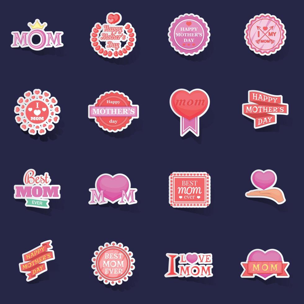 Mother Day icons set vector sticker