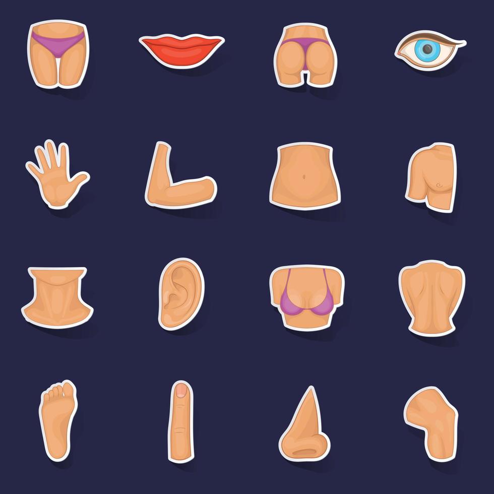 Body parts icons set vector sticker