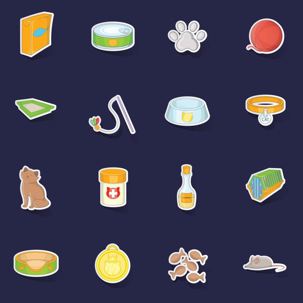 Cats accessories icons set vector sticker