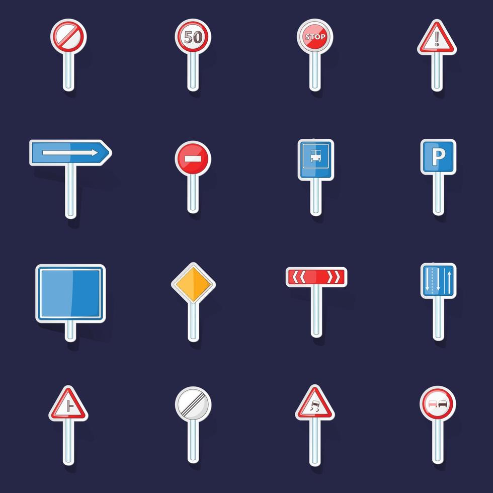 Road signs icons set vector sticker