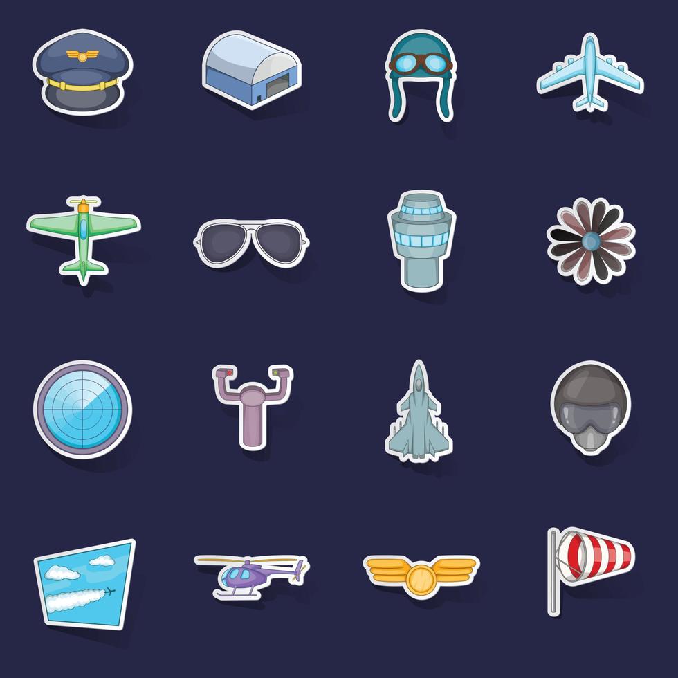 Aviation icons set vector sticker