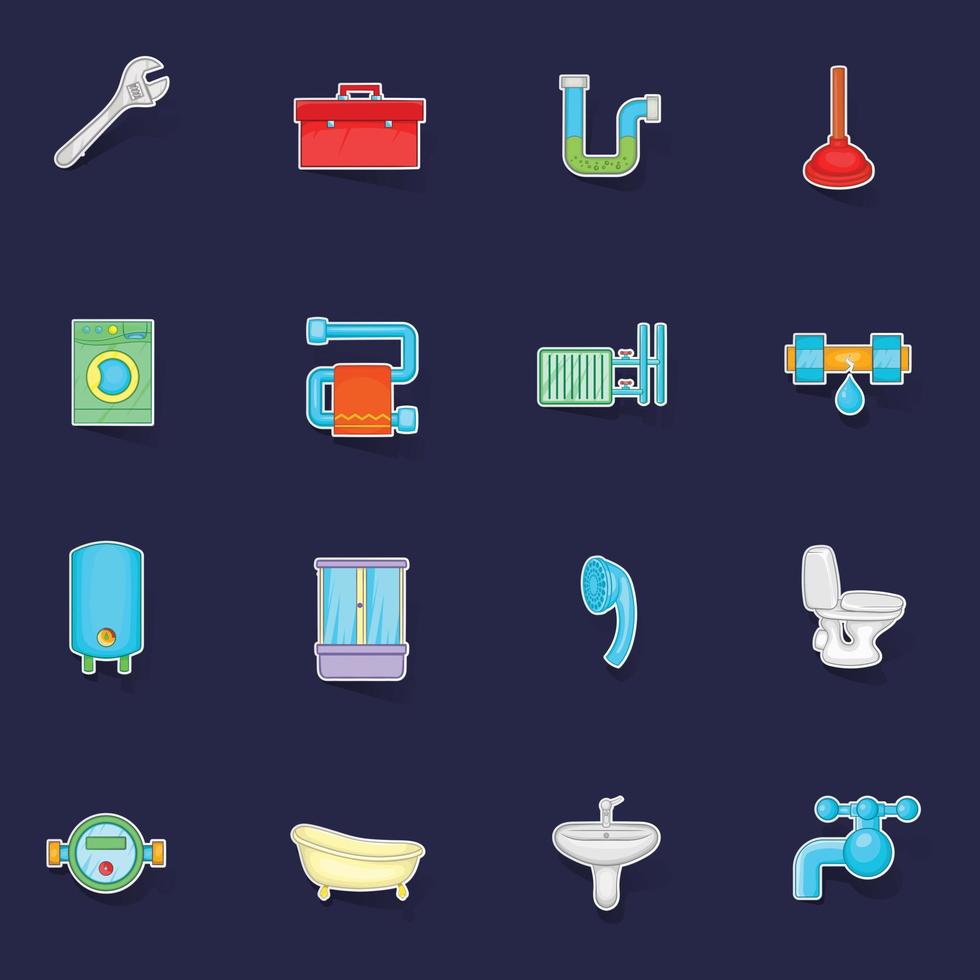 Bathroom icons set vector sticker