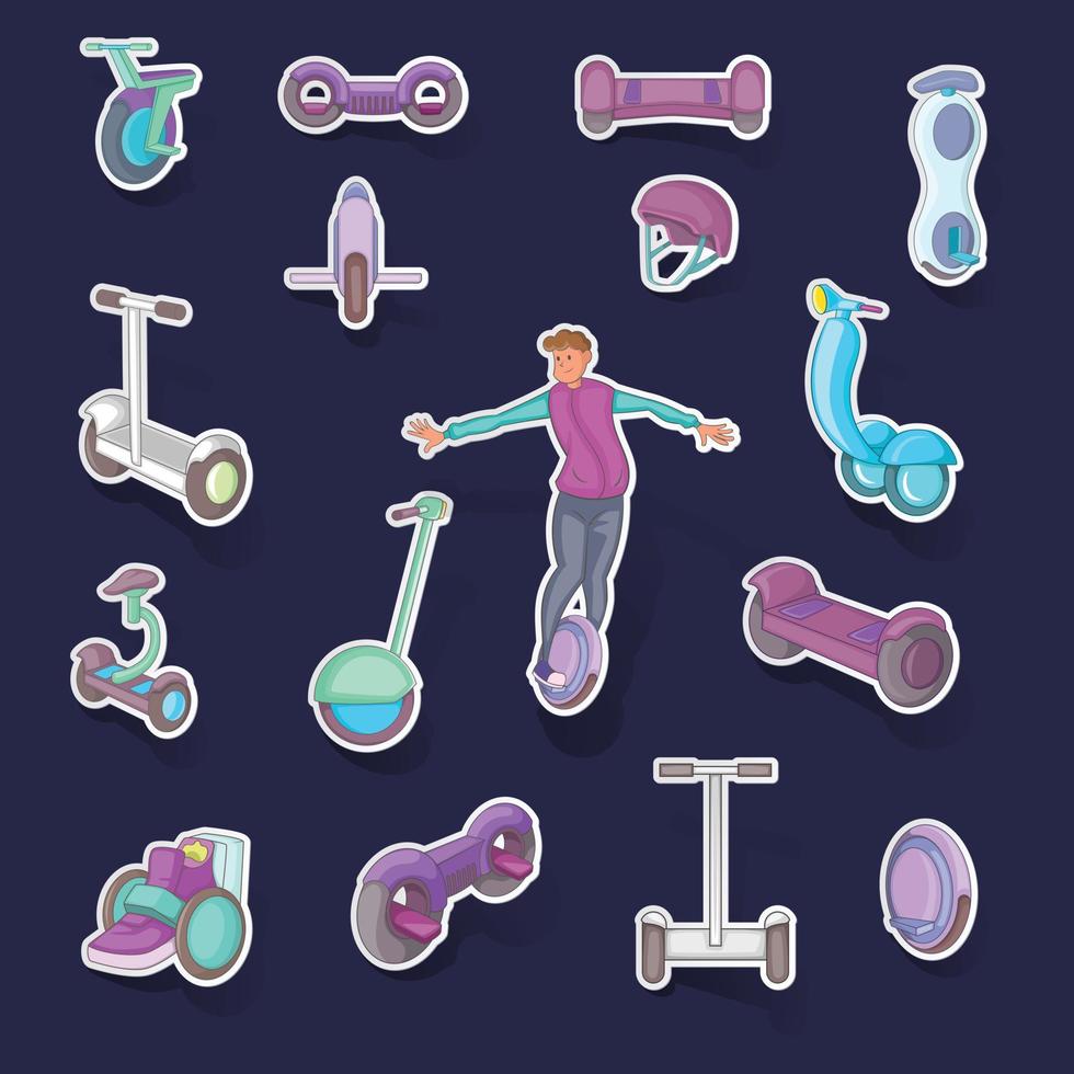 Self balancing scooter icons set vector sticker