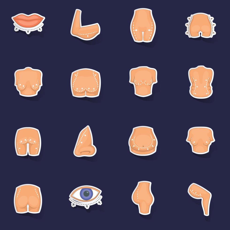 Plastic surgeon icons set vector sticker